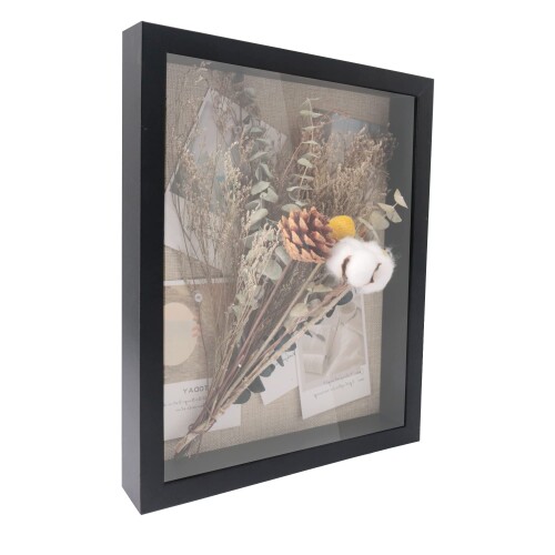 GraduationMall 28x35cm シャドウボックスフレームウッドディスプレイケース、リネンバックと6本のステ..