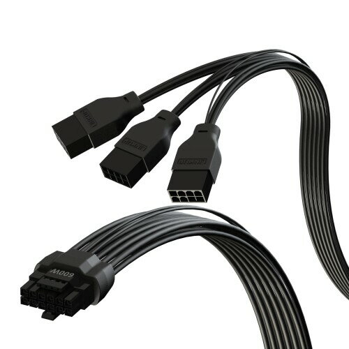 LINKUP - AVA PCIE 5.0 16Pin (12 4) 高電流電源ケーブル 16AWG 成形 はんだ付け PEタイプ 3x8Pin PCIE 4.0 PSU 用 RTX40 および RTX30 FE GPUs と互換性あり 40cm ブラック