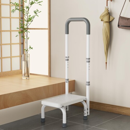 玄関踏み台 玄関台 高齢者向け滑り止めステップスツール 手すり付き踏み台 介護 耐荷重136kg 浴室・キ..