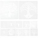 VILLCASE ステンシルシート 12枚 花柄 樹木絵画テンプレート PET素材 15cm 葉 木立 木々 テンプレート描画ツール 透かし彫り ステンシル 用...