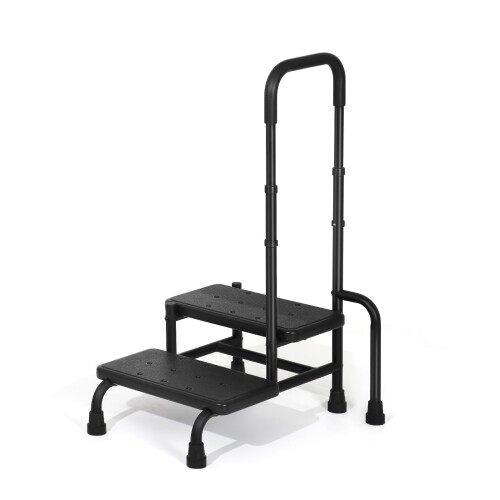 KELIXU 踏み台 手すり付き 2段ステップ 高さ調整可能（89.5-99.5cm） 介護用 滑り止め 耐荷重180kg 玄..