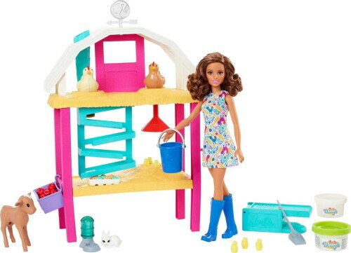 Barbie Doll & Playset, Hatch & Gather Egg Farm with Hatching Molds & Dough, Chicken Coop, 10 Animals & Accessories, Brunette Doll