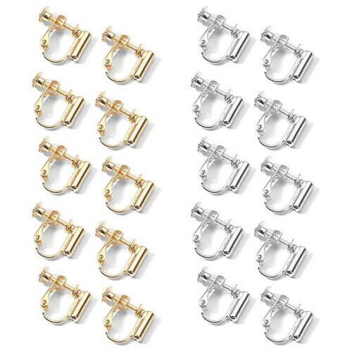 ピアス イヤリングコンバーター 縦型 20個入り 手芸 手作り用 パーツ イヤリング 耳穴なし アクセサリーパーツ ネジバネ式 (針型耳栓 ゴールド10個+シルバー10個)