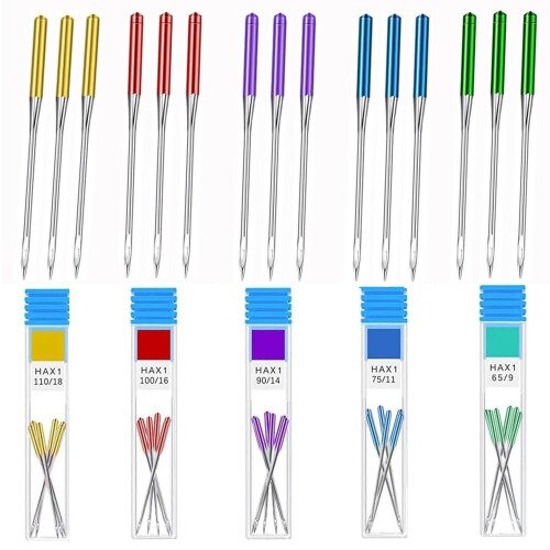 YJRUNFU ミシン針 家庭用ミシン針 セット 5サイズ デニム 薄生地 中厚地 厚生地 15本の針 ミシンアクセ..