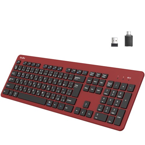 Ewin CXL[{[h 2.4G JISz eL[t USBڑ V[o[t drm[gPC/p\R/^ubg/X}zp Windows/Mac/iOSΉ Type-C USBϊA_v^[t {t(Red