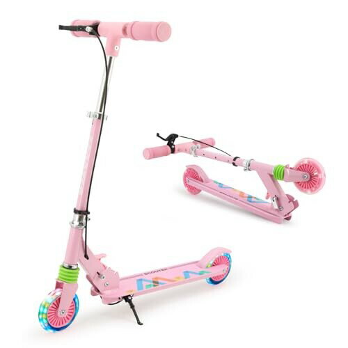 キックボード キッズスクーター 子供 キッズ 3～12歳子供用 2輪 光るLEDタイヤ 耐荷重50kg 幼児車 おもちゃ 折り畳み式 持ち運び便利 ベビー プレゼントPINK