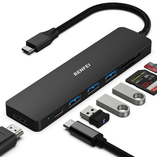 BENFEI USB C ハブ 7in1、USB C ハブ マルチポート アダプター、USB-C - HDMI 4K@30Hz、USB-C - SD/TF カードリーダー/3*USB 3.0/ PD 60W 充電 パワーデリバリー Thunderbolt 3/4 iPhone 15 Pro/Max, MacBook Pro/Air 2023, iPad Pr