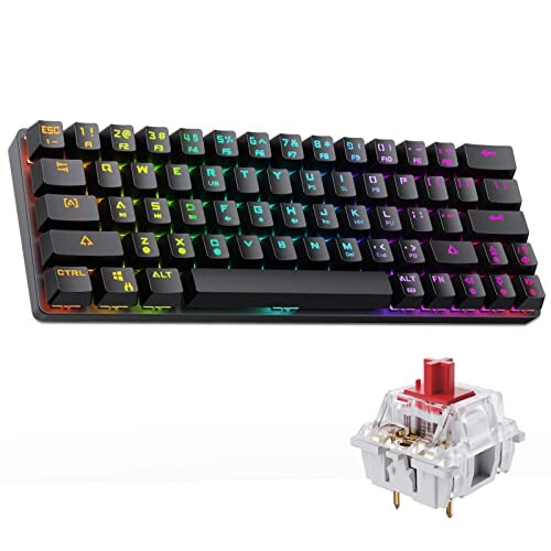 DIERYA 60% ワイヤレスメカニカルキーボード、TKL 63キー、RGB 発光、全キーロールオーバー、レッドア..