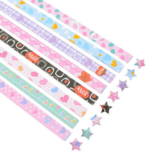 URROMAハート柄折り紙星紙ストリップ544枚,8デザインカラフルなプリントのラッキースターペーパーストリップDIY手工芸学校教育用