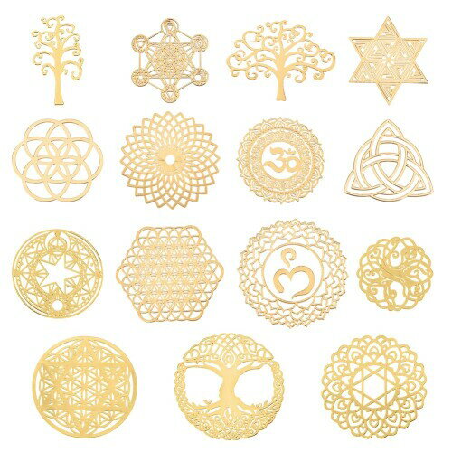 OLYCRAFT 15種 メタルシール 神聖幾何学 レジンステッカー 封入 金属製シール 金属ステッカー ステッカ..