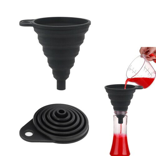 CathyKezian ミニ折りたたみ漏斗 ロート折りたたみ式 ブラック シリカゲル 漏斗 シリコン ミニ 柔軟 食..