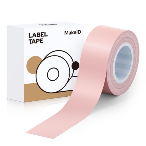 MakeID L1/Q1ラベルプリンタ―用紙全面ラベル ラベルシール 純正 感熱ロール紙 幅16mm長4m 手書き/値札/宛名/重量/番号/に適用 Android/IOS対応 (ピンク)