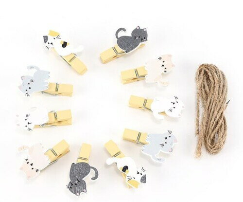 木製クリップ クリスマス 猫 ねこ フクロウ ふくろう カラフル インテリア ギフト かわいい (猫ちゃん)