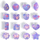 5WYOUKE シリコンモールド レジン 穴あけ 16種 円型 ハート 花 ネコ 長方形 正方形 六角形 星 雲 水滴型 ネックレス アクセサリー パーツ キー...