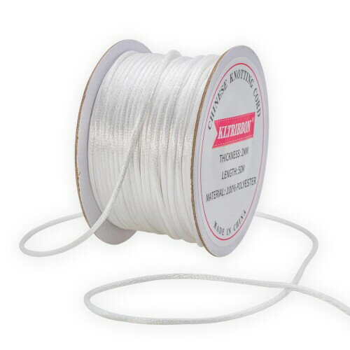 KLTRIBBON サテンコード 2mm ホワイト ラットテール紐 中国結び紐 - ブレスレット ネックレス ジュエリー製作 マクラメ トリム用 50m