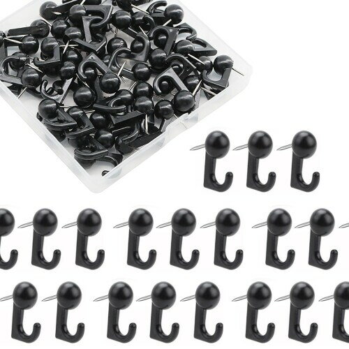 YANYULI 画鋲 画びょう 押しピン 50個入 収納ケース付き 釘フック ピンフック 事務用品 DIY 額縁 ポスター 写真 掲示板用 コルクボード用 装飾用 固定用 (黒色)