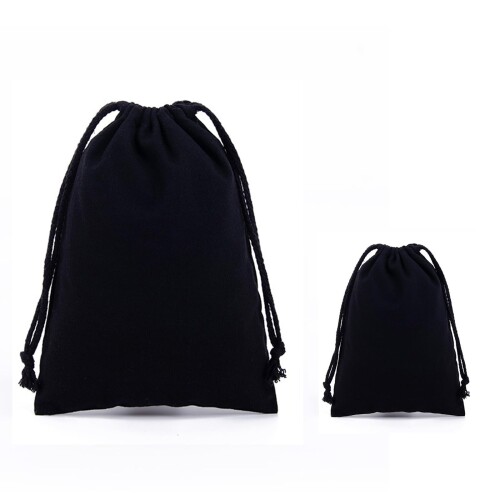 YACHUN 巾着袋 無地 収納袋 コットン 2枚セット (13*16cm/25*32cm）旅行用 分類 プレゼント用 小物入れ 収納ポーチ ラッピング袋 （黒）