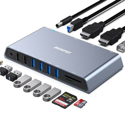 BENFEI 12-in-1 USB 3.0 USB-C hbLOXe[V Docking StationAfA HDMI fBXvC/6*USB |[g/SD/TF J[h[_[/1GbpsMKrbgC[Tlbglbg[N/3.5mm XwbhtH