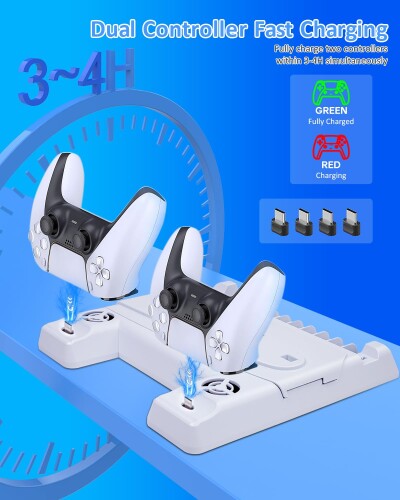 2024新型 PS5 Slim/PS5用 スタンド 縦置き PS5 Slim/PS5用 冷却ファン付き 3段風速調整可 コントローラー充電スタンド 2台同時充電 RGBライト USBポート TYPE-C充電ポート 多機能 PS5 Silm/PS5用アクセサ