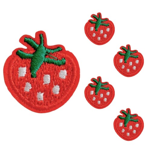 ワッペン アイロン 刺繍 食べ物モチーフ イチゴC 小さめ 5枚セット カラフル 果物 フルーツ スイーツ おしゃれ かわいい 入園 入学準備 NYANDELMO ND-0221-R02-strawberry-C