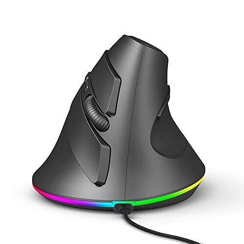 垂直マウス 縦型 人間工学 USB有線 光学式 ゲームマウス エルゴノミクス Lサイズ 7ボタン 7200DPI 高感度 RGBライト付き 疲れない 静音 右利き PCノートパソコン/コンピュータMacに対応 (黒)