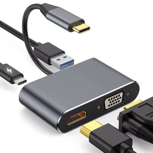 SZJUNXIAO USB Type c HDMI VGA 4-in-1 A_v^ usb c hdmi4K 𑜓x hdmi|[g+VGA|[g+USB 3.0|[g+USB^CvCPD[d|[g@4-in-1 ϊ A_v^@UHDRo[^@MacBook Pro/MacBook Air 2018/2019 iP