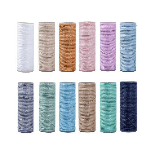 蝋引き糸 0.35mm ロウビキ ワックスコード 蝋引き紐 極細 レザークラフトとマクラメ用12色セット工具 手縫い 編み 手芸 紐 DIY 糸 ろう引き糸 (丸紐B)