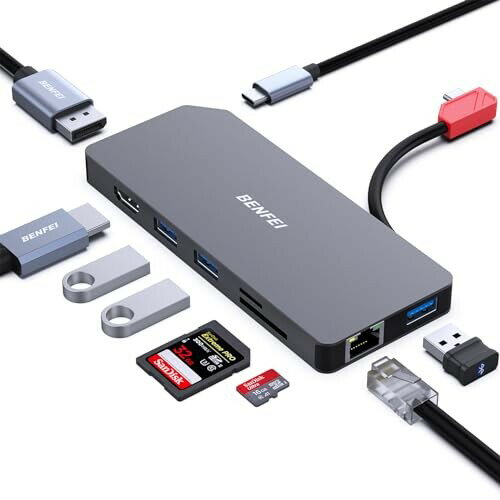 BENFEI 9-in-1 |[^u hbLO Xe[VAUSB C MST nu - HDMI DisplayPort fA j^[/3*USB Type-A/1*USB Type-C(10Gbps+100W PD)/SD/TF J[h [_[/1*RJ45 ݊ MacBook Pro/Air 2023AiMac