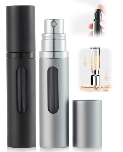 UULANFA アトマイザー 香水詰め替え簡単 漏れない 持ち運び便利 コンパクトデザイン 香水の容器 アルミ製 小分けボトル 旅行 デート 仕事 男女兼用 香水瓶対応 (A-グレー)