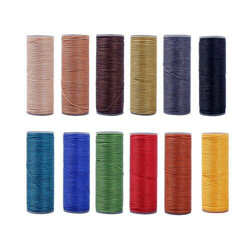 蝋引き糸 0.35mm ロウビキ ワックスコード 蝋引き紐 極細 レザークラフトとマクラメ用12色セット工具 手縫い 編み 手芸 紐 DIY 糸 ろう引き糸 (丸紐A)