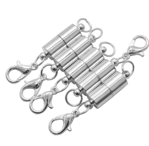 HJ 磁気クラスプ マグネット式クラスプ 留め具 ダブルカニカン ネックレス ブレスレット 接続金具 パーツ 金属パーツ 円柱型 (シルバー, 3ペアセット)