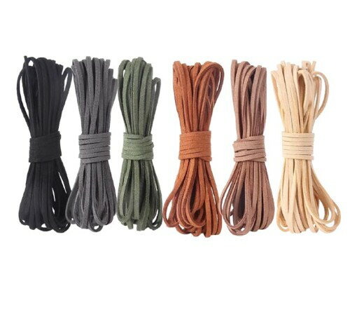 スエード 革紐 6色セット 各長さ5m アクセサリー用紐 レザークラフト紐 幅3mm カラフル紐 ネックレス用 手芸材料 DIY紐