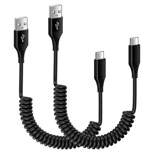 Viviber USB-A to USB-C充電ケーブル カールケーブルコイル型 18W/QC対応 伸縮自由（0.3Mから1.8Mまで) 2本セット Andriod タイプc 急速ケーブル Type-C Galaxy 車用 アンドロイド スマホ充電ケーブル（ブ