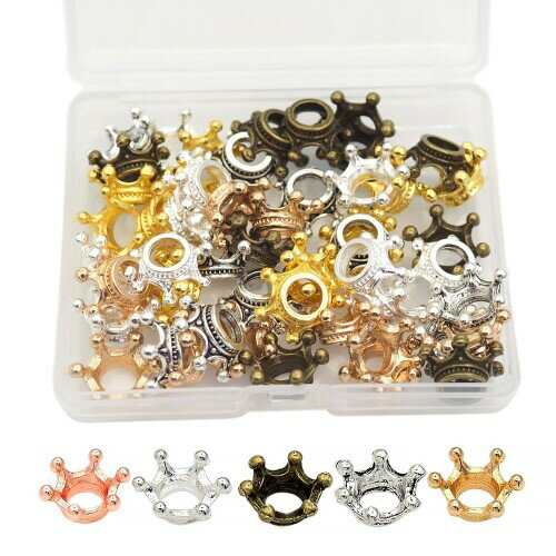 (sempiterno) 王冠 クラウン 50個 レジン枠 ミルク クラウン チャーム 15mm メタル ハンドメイド パーツ DIYの手工芸品 ジュエリーアクセサリー 収納ボックス付き(5色ミックス)
