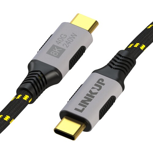 LINKUP - USB 4.0 240W 40Gbps Type-C Thunderbolt 4 ケーブル (2m) 8K/60Hzビデオ、高速データ転送、高速充電、耐久性のあるスリーブ付きジャケット - iPhone 15 Pro/Max、MacBook Pro/Air、iPad Pro、Galaxy S23に対応