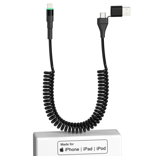 USB A/USB C CgjOP[u J[R[hA2-IN-1 MFiF & Apple CarPlayΉ Lightning J[R[h }[dƃf[^]Aiphone P[u Lk ϋv iPhone/iPad/iPodɑΉ iOSΉ