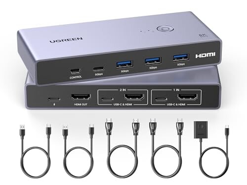 UGREEN 8K@60Hz HDMI KVMؑ֊ 21o PC2USB 3.0|[gx3  USB-C|[gx1 ƃj^[1䋤L KVMXCb` 3D/CEC/HDRɑΉ 茳XCb` & USBP[u2{ & HDMIP[u2{t