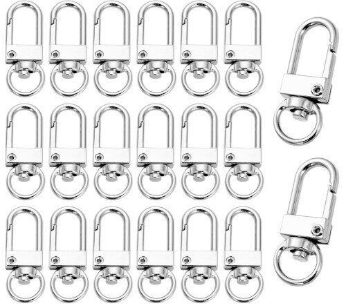 キーホルダー 金具 20個セット ナスカン ワンタッチキーホルダー 回転フック 360度回転 修理 交換 パーツ ハンドメイド アクセサリー DIY 手芸用品 手作り 素材 (シルバー)