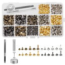 360組レザークラフト カシメセット 6mm 8mm 12mm 4種色3サイズリベット スタッズ 底鋲 打ち具セット 丸形 パーツベルト 布 革細工 靴 ジーン...