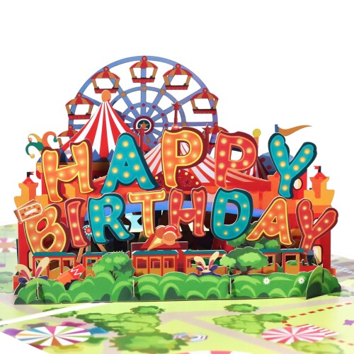 観覧車カーニバル、ポップアップ Happy Birthday ハッピーバースデー グリーティングカード、大人や子供への理想的な愛のギフト、空白のノートカードと封...