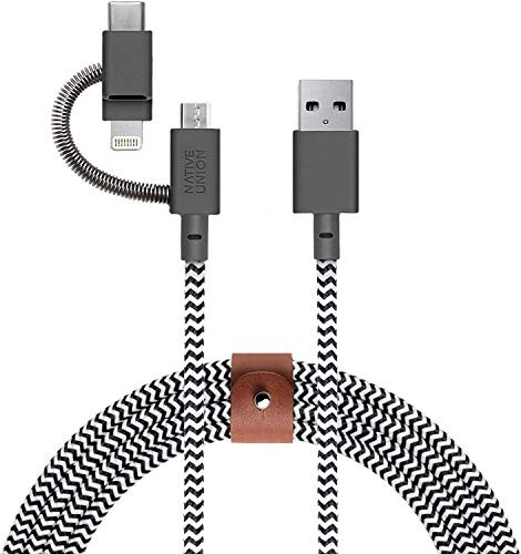 NATIVE UNION (lCeBujI) BELT Cable Universal 3-in-1 ϋv }[dP[u (CgjO/USB-C/Micro-USB[qΉ) (MFiF) (2m)(Zebra)