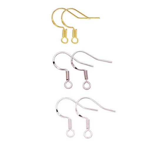 ピアスフック フックピアス ピアス金具 5ペア(10個 ゴールド シルバー 925銀 金属アレルギー対応 ハンドメイドパーツ ピアスパーツ DIY用 手芸 材料 手作り 素材 QYHH033 (素銀)