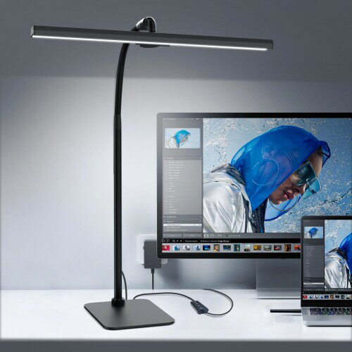KAWEINA デスクランプ デスクライト 600lm 10W Ra>90高演色 80cm幅広 方向軸 グースネック 高さ調節可能 5段階調光調色 360°回転可能 60分タイマー ベース付き 省エネ 目に優しい オフィス用 ホー