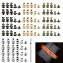 WETARENDA ギボシ ねじ式 80個セット4色 金 銀 黒 古銅 レザークラフトリベットネジ式 レザー用 スタッド ジョイント金具 バックル 留め具 金具...
