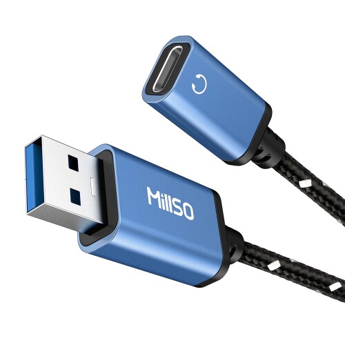 MillSO usb c aオス 変換 USB Type C (メス) to USB 3.0 (オス) 変換アダプタ usb c to a 音楽鑑賞 ナイロン編み 金メッキ USBポート付きのwindows 10/IOS13.4（ipad 12.9inch)/Linusシステム等 USB-Aの機器対応 20cm ブ