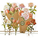 花束クラフトキット DIY ペーパーローズブーケ チューリップの厚紙切り抜き 長い枝付き椿の箔押し牡丹 ダイカットハード花束 スクラップブッキング用 カード作り 母の日 (Kary)