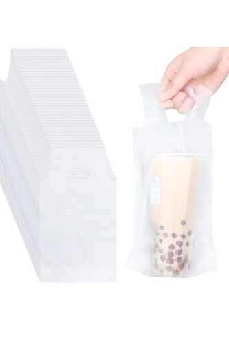 YFFSFDC ミルクティー包装袋 100枚入りカップホルダー 手提げ包装袋 ー包装袋使い捨てコーラコーヒーシ..