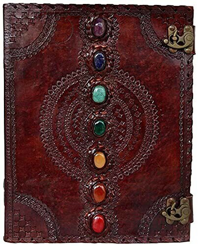 Leather Journal Book Seven Chakra Medieval Stone Embossed Handmade Book of Shadows Notebook Office Diary College Book Poetry Book Sketch Book 10 x 13 Inches