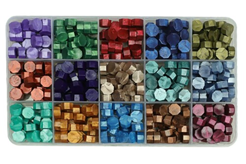 シーリングワックス ワックスビーズ シー リングスタンプ 蝋封 15色 約375粒 結婚式 ギフトボックス 招待状 DIY用 (15色 ミックスA)