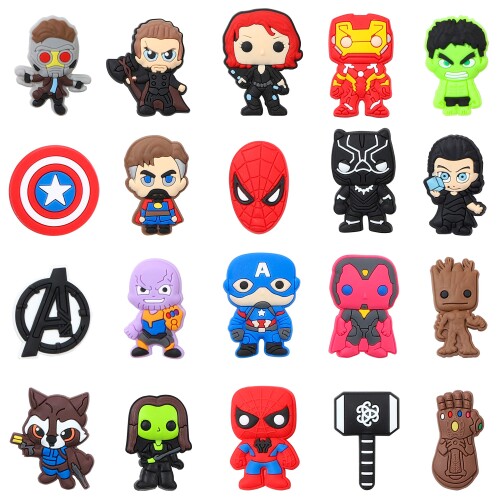 CY2SIDE 20PCS Superhero Cartoon Shoe Charm for Kids, Hero Decoration Charm for Shoes, Bracelet Wristband Charms for Toddlers Bday Gifts, Cool Clog Decor for Teens Boys Slip-On, Treasure Toys for Party 1